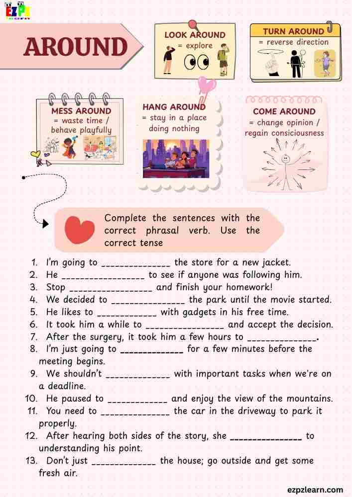 Phrasal Verbs with "Around" Worksheet | ESL Grammar Practice | Free PDF